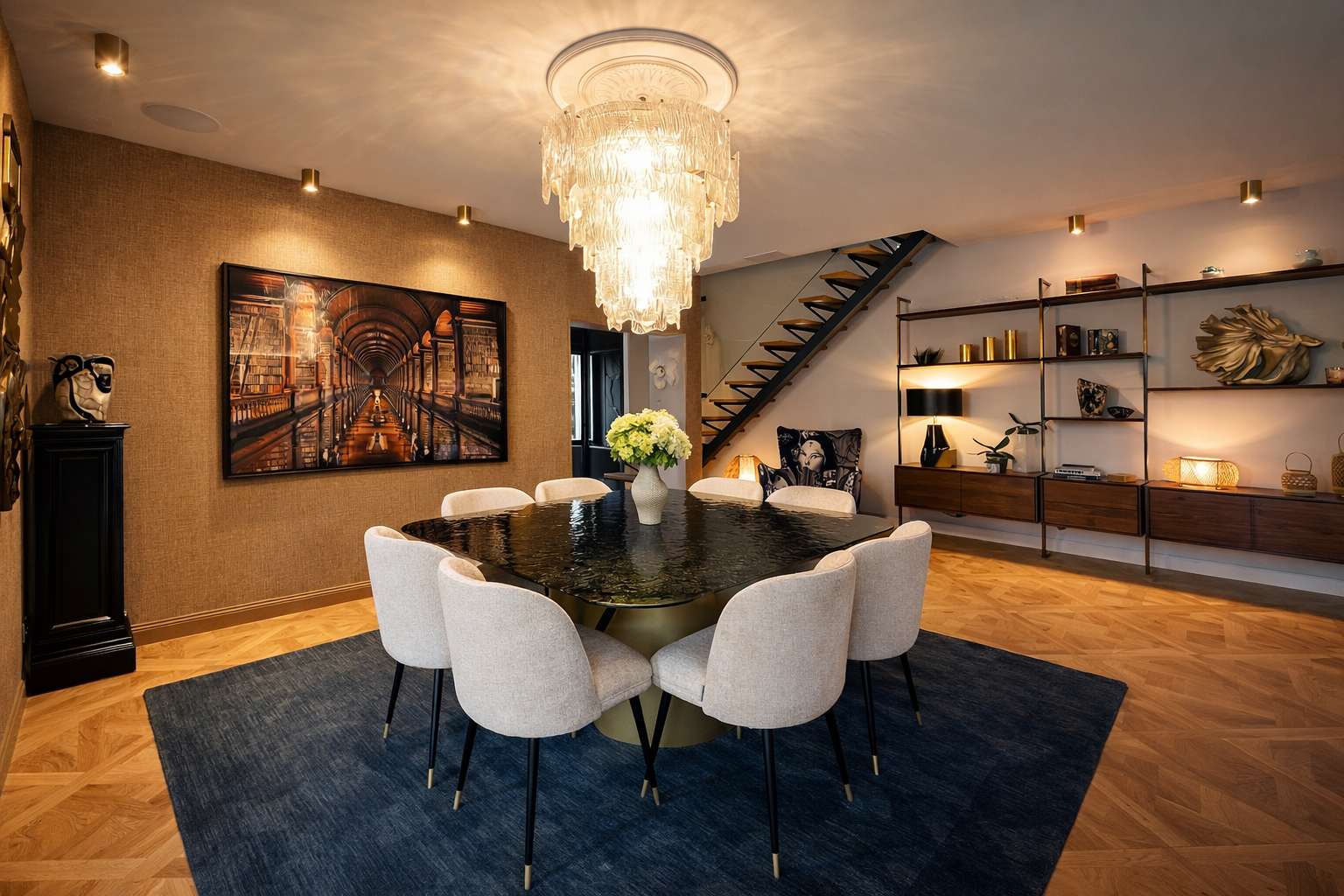 Salle à manger contemporaine avec lustre design à Angers